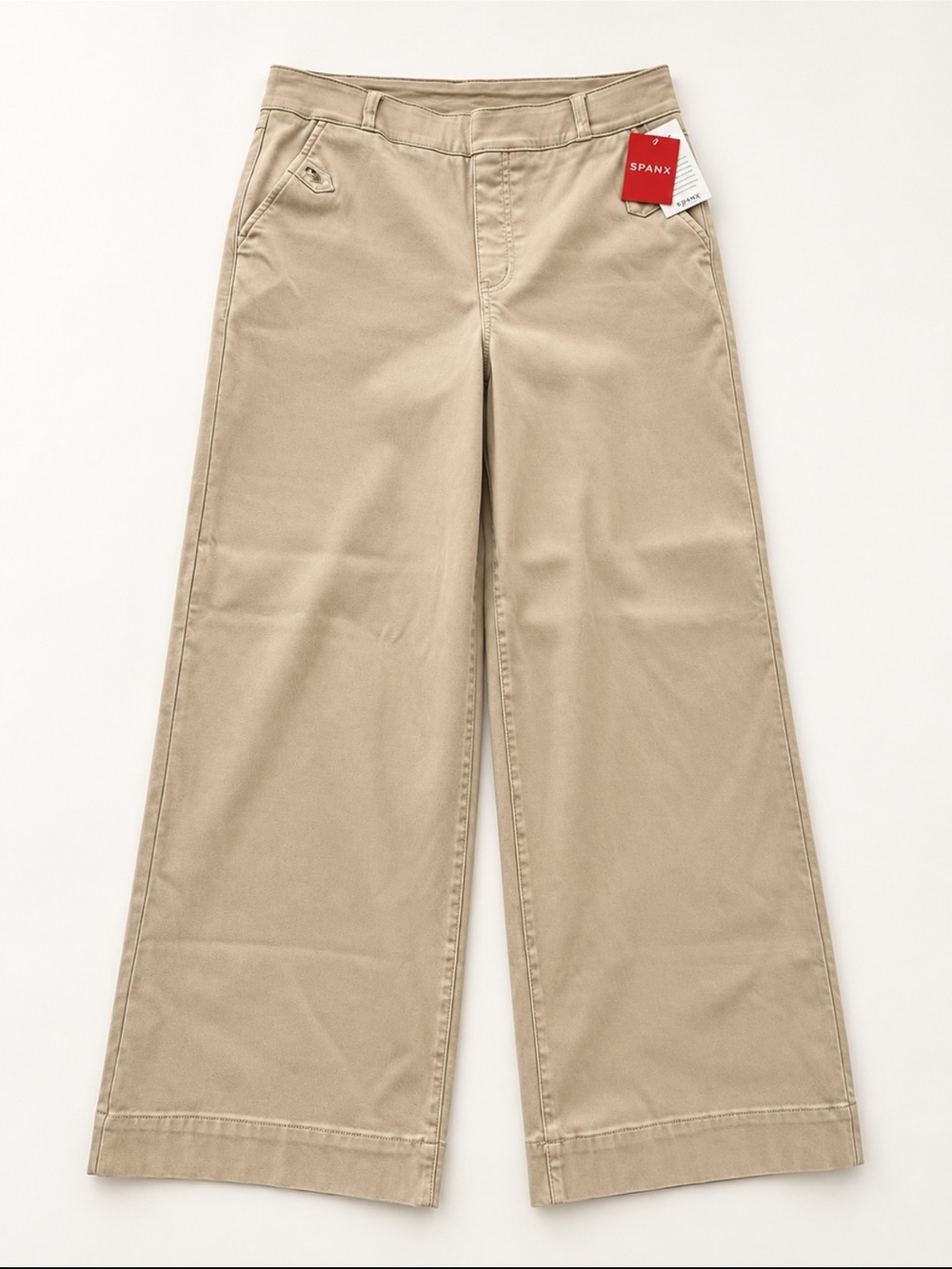 NWT SPANX Stretch Twill Cropped Wide Leg Pants Bone Large